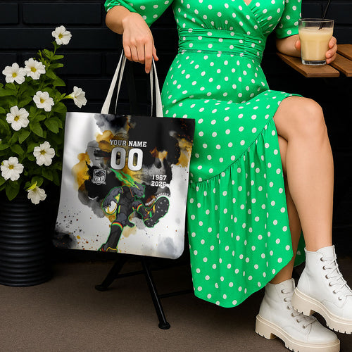 Personalised Penrith Panthers 1967-2026 Tote Bag Panther Mascot 60th Anniversary - Watercolor Splash Art