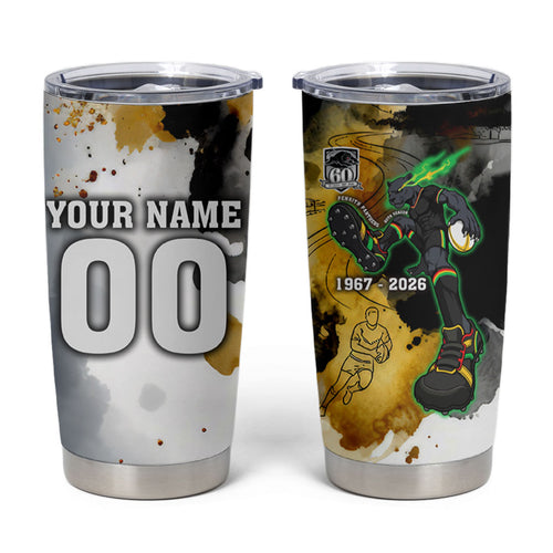 Personalised Penrith Panthers 1967-2026 Tumbler Cup Panther Mascot 60th Anniversary - Watercolor Splash Art