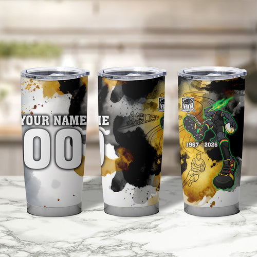 Personalised Penrith Panthers 1967-2026 Tumbler Cup Panther Mascot 60th Anniversary - Watercolor Splash Art
