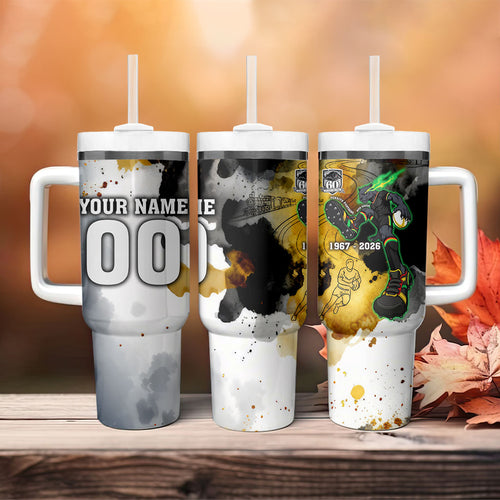 Personalised Penrith Panthers 1967-2026 Tumbler With Handle Panther Mascot 60th Anniversary - Watercolor Splash Art