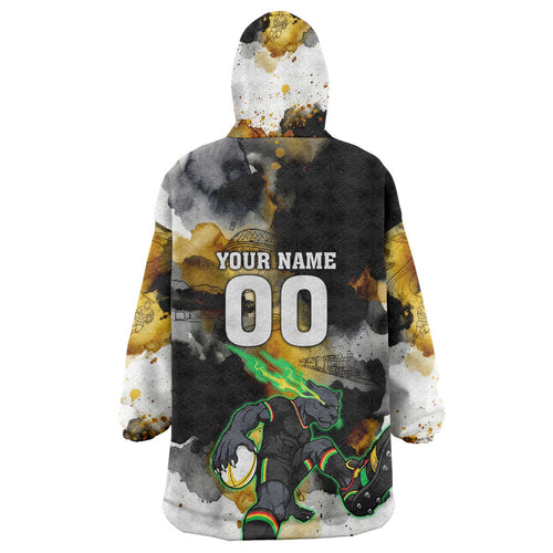 Personalised Penrith Panthers 1967-2026 Wearable Blanket Hoodie Panther Mascot 60th Anniversary - Watercolor Splash Art