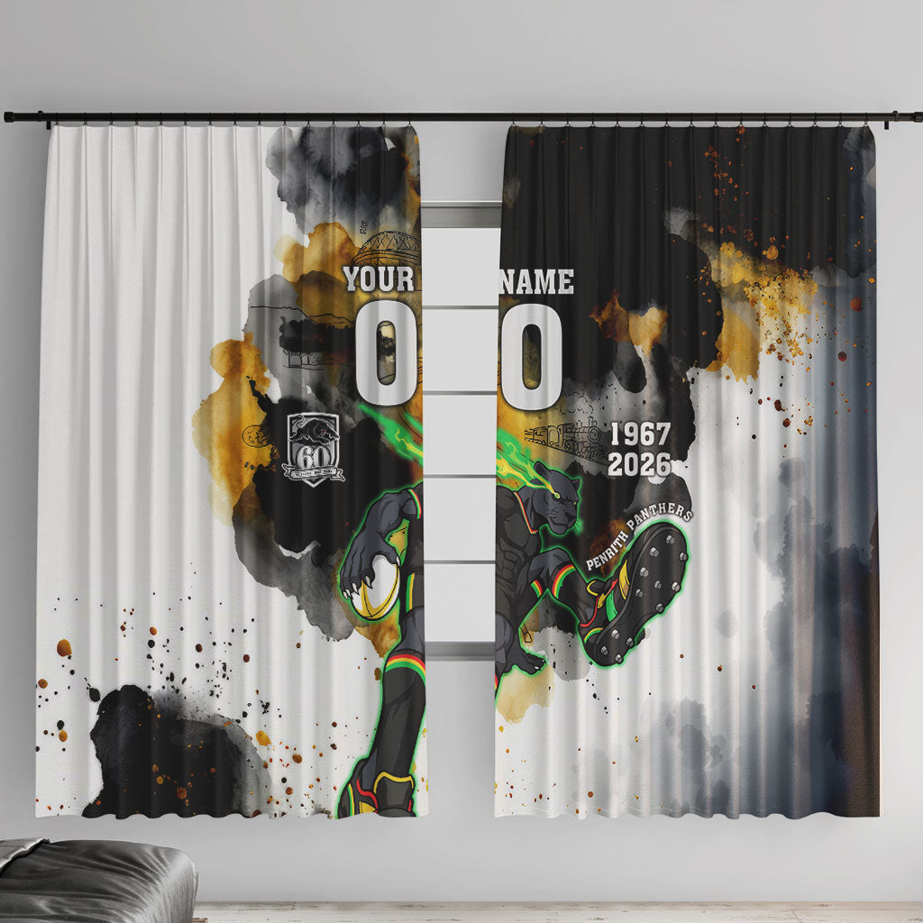 Personalised Penrith Panthers 1967-2026 Window Curtain Panther Mascot 60th Anniversary - Watercolor Splash Art