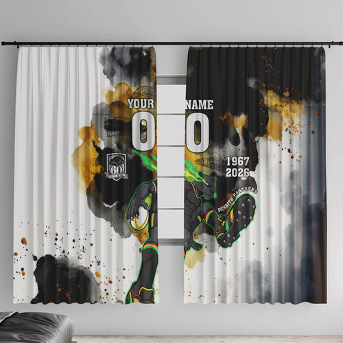 Personalised Penrith Panthers 1967-2026 Window Curtain Panther Mascot 60th Anniversary - Watercolor Splash Art