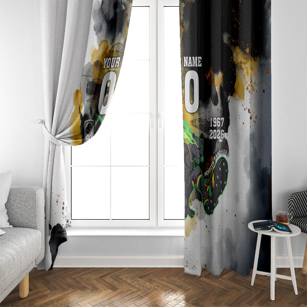 Personalised Penrith Panthers 1967-2026 Window Curtain Panther Mascot 60th Anniversary - Watercolor Splash Art