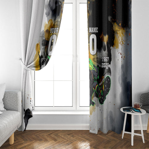 Personalised Penrith Panthers 1967-2026 Window Curtain Panther Mascot 60th Anniversary - Watercolor Splash Art