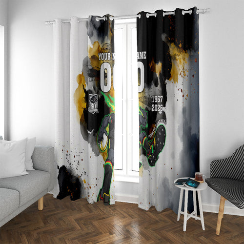 Personalised Penrith Panthers 1967-2026 Window Curtain Panther Mascot 60th Anniversary - Watercolor Splash Art