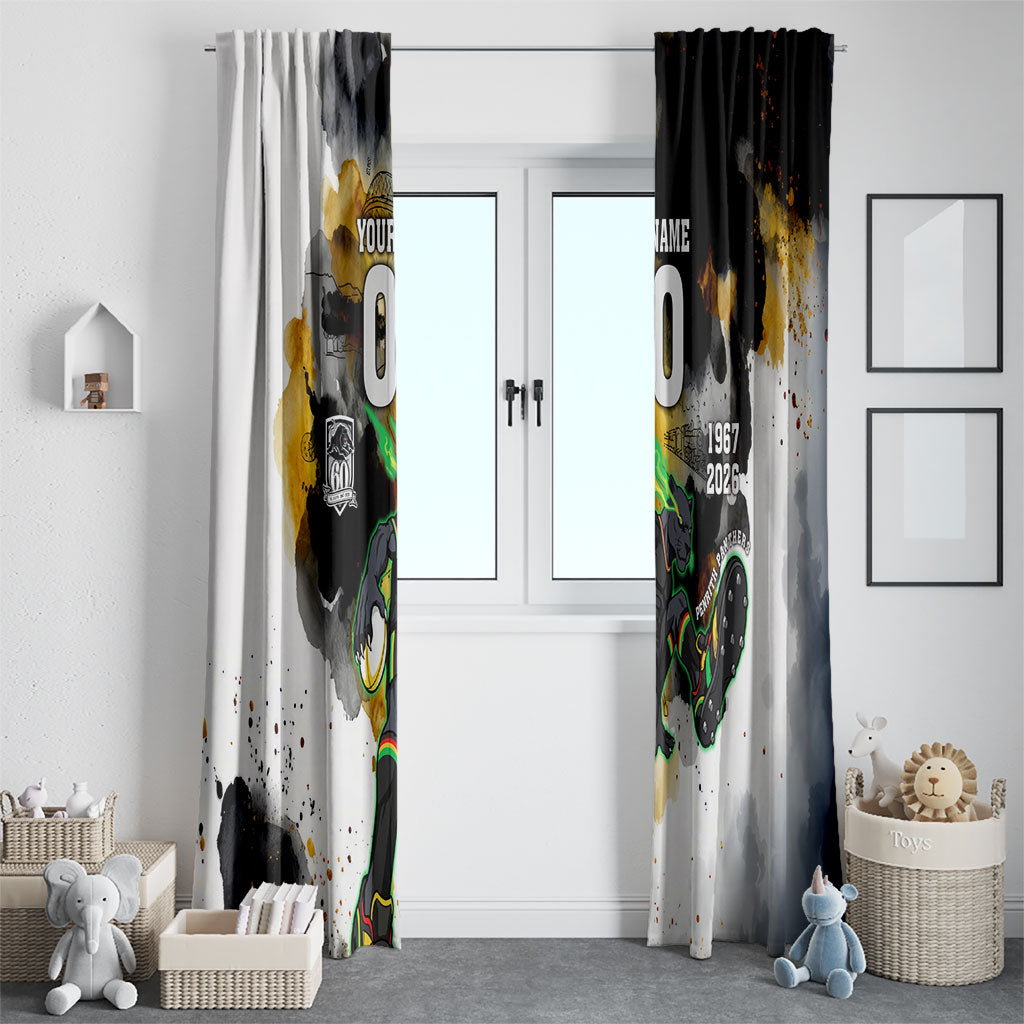 Personalised Penrith Panthers 1967-2026 Window Curtain Panther Mascot 60th Anniversary - Watercolor Splash Art
