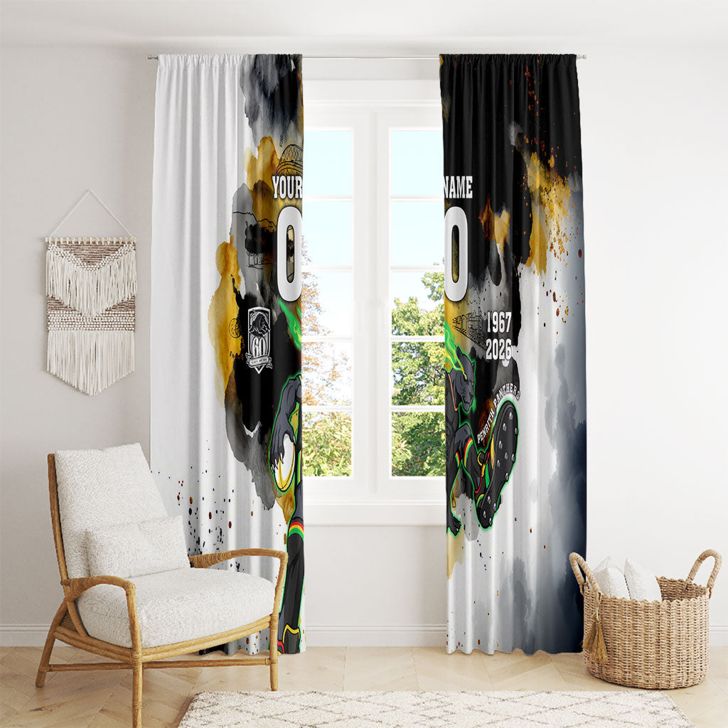 Personalised Penrith Panthers 1967-2026 Window Curtain Panther Mascot 60th Anniversary - Watercolor Splash Art