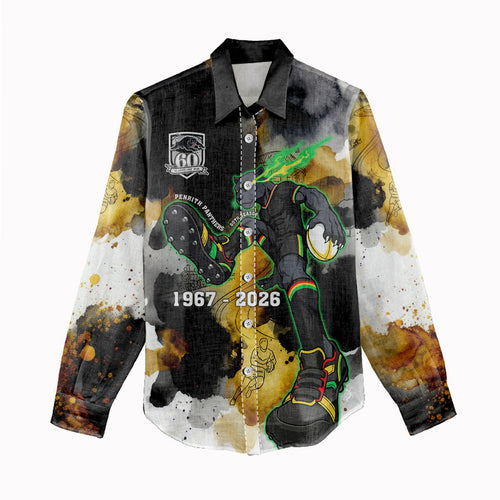 Personalised Penrith Panthers 1967-2026 Women Casual Shirt Panther Mascot 60th Anniversary - Watercolor Splash Art