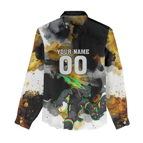 Personalised Penrith Panthers 1967-2026 Women Casual Shirt Panther Mascot 60th Anniversary - Watercolor Splash Art