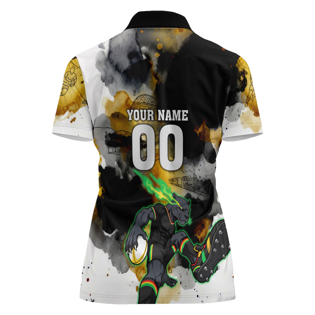 Personalised Penrith Panthers 1967-2026 Women Polo Shirt Panther Mascot 60th Anniversary - Watercolor Splash Art