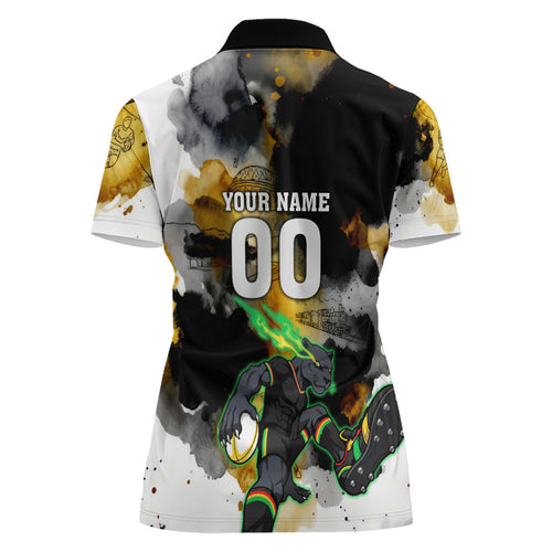 Personalised Penrith Panthers 1967-2026 Women Polo Shirt Panther Mascot 60th Anniversary - Watercolor Splash Art