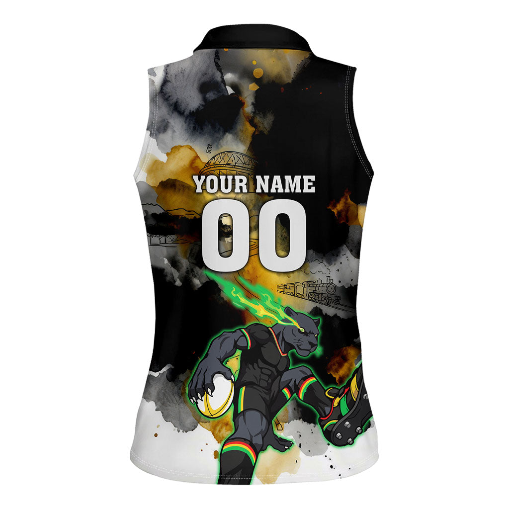 Personalised Penrith Panthers 1967-2026 Women Sleeveless Polo Shirt Panther Mascot 60th Anniversary - Watercolor Splash Art