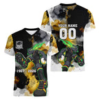 Personalised Penrith Panthers 1967-2026 Women V-Neck T-Shirt Panther Mascot 60th Anniversary - Watercolor Splash Art
