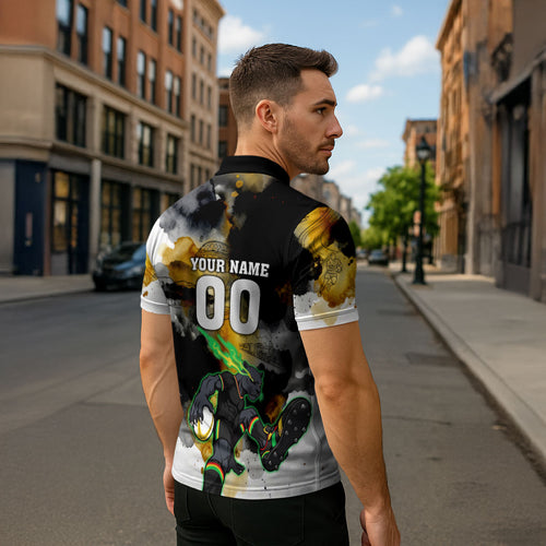 Personalised Penrith Panthers 1967-2026 Zipper Polo Shirt Panther Mascot 60th Anniversary - Watercolor Splash Art