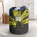 Custom Panthers Rugby 60th Anniversary Laundry Basket Penrith Polynesian Tribal Pattern - Traditional Tattoo