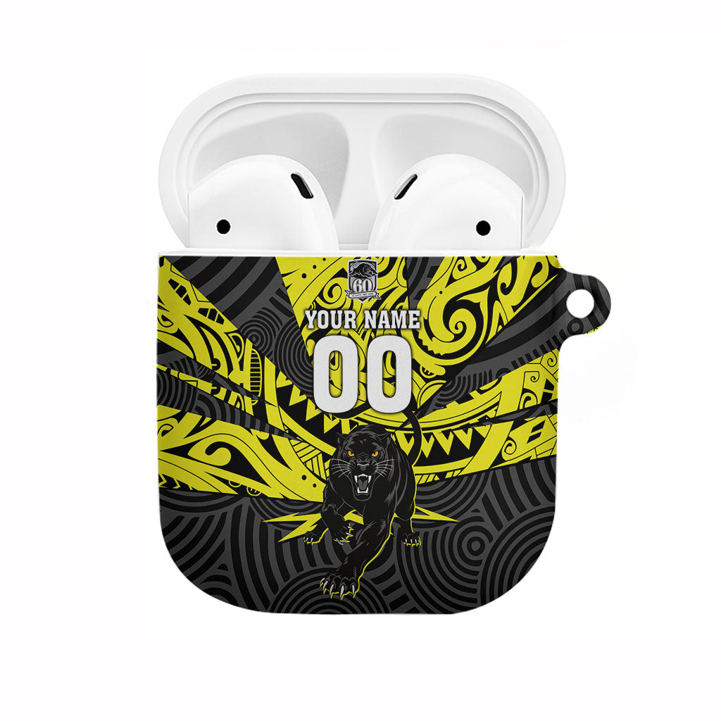 Custom Panthers Rugby 60th Anniversary AirPods Case Penrith Polynesian Tribal Pattern - Traditional Tattoo