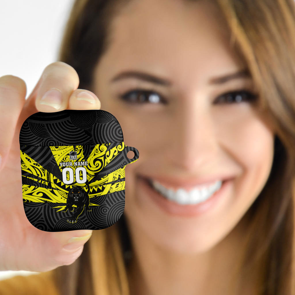 Custom Panthers Rugby 60th Anniversary AirPods Case Penrith Polynesian Tribal Pattern - Traditional Tattoo