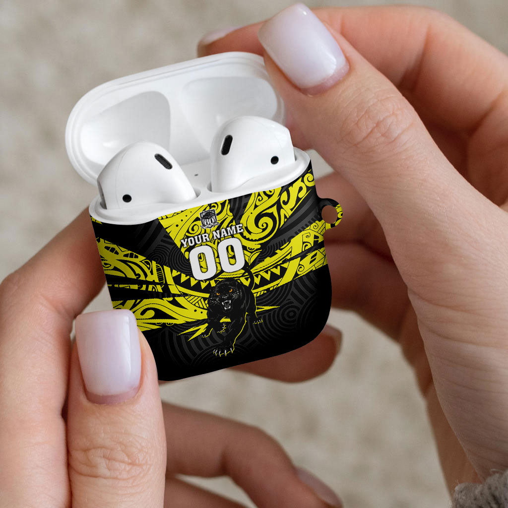 Custom Panthers Rugby 60th Anniversary AirPods Case Penrith Polynesian Tribal Pattern - Traditional Tattoo