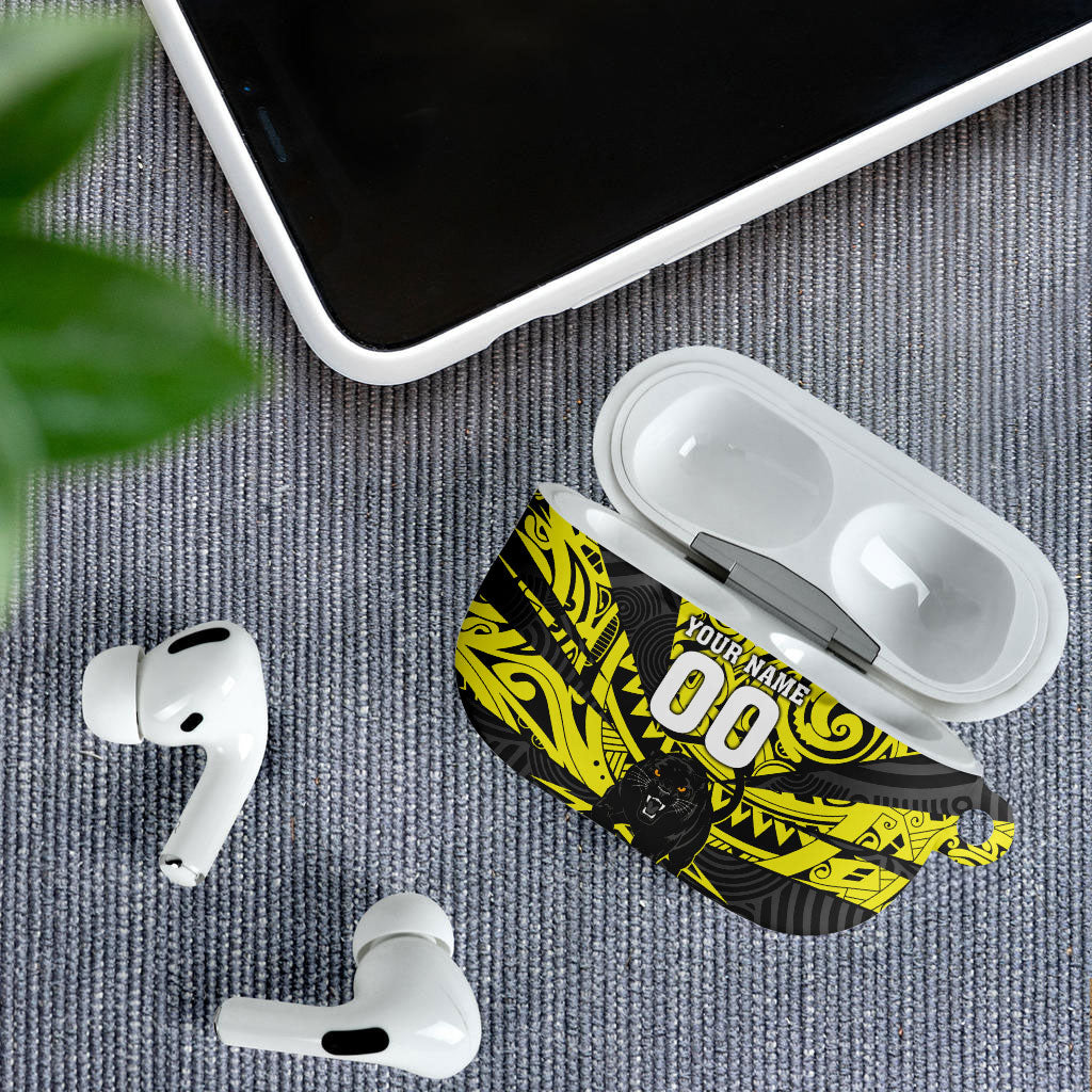 Custom Panthers Rugby 60th Anniversary AirPods Case Penrith Polynesian Tribal Pattern - Traditional Tattoo