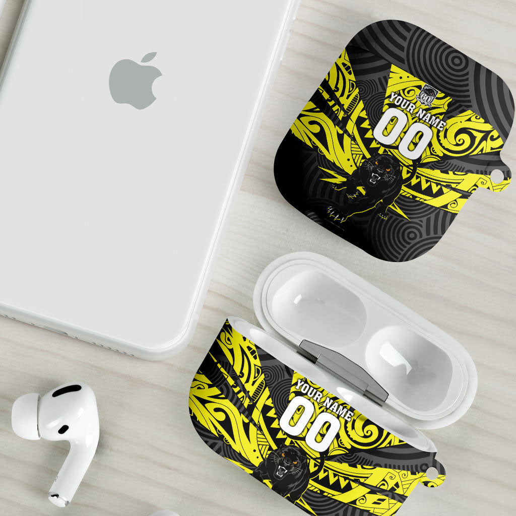 Custom Panthers Rugby 60th Anniversary AirPods Case Penrith Polynesian Tribal Pattern - Traditional Tattoo