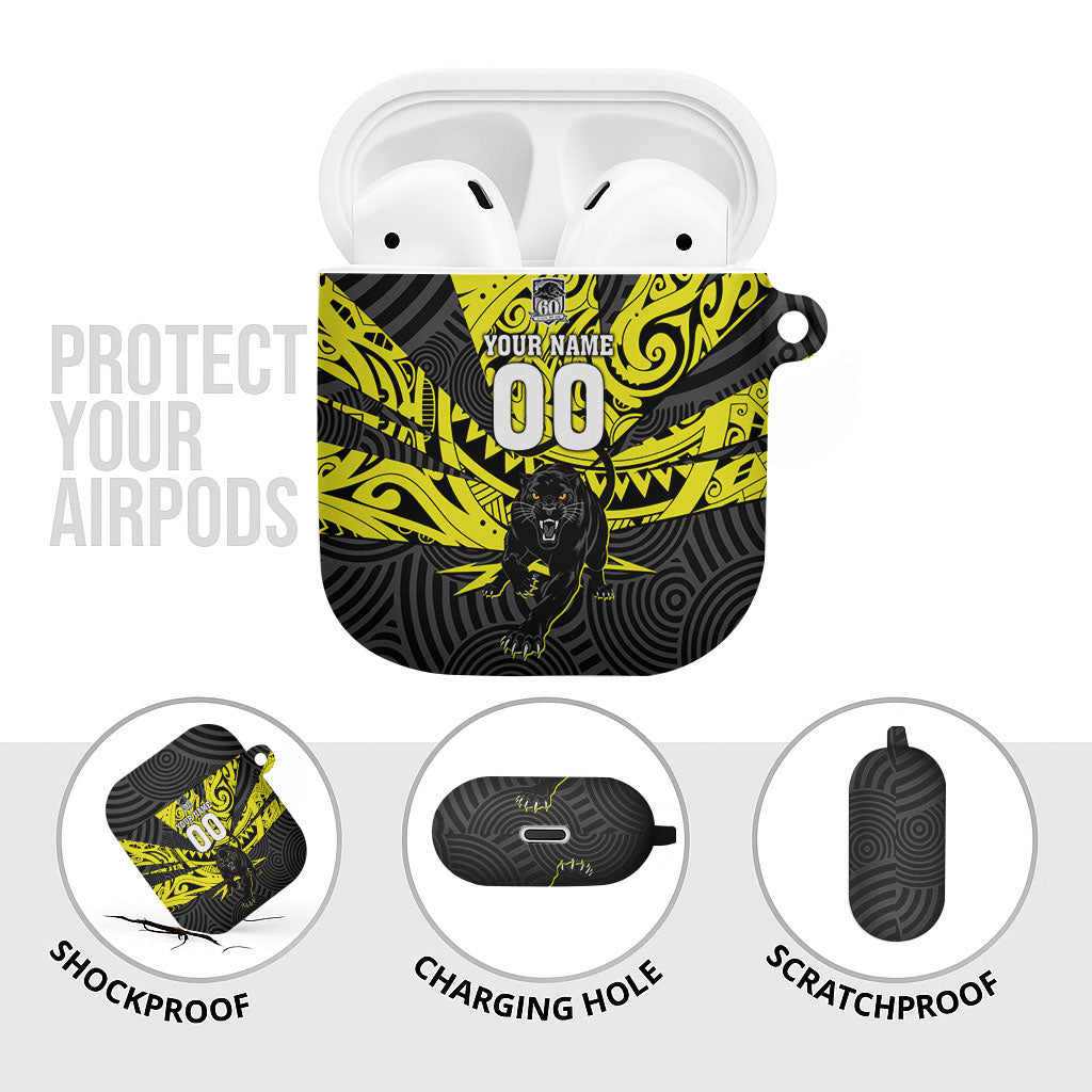 Custom Panthers Rugby 60th Anniversary AirPods Case Penrith Polynesian Tribal Pattern - Traditional Tattoo