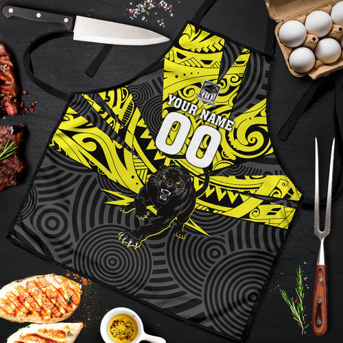 Custom Panthers Rugby 60th Anniversary Apron Penrith Polynesian Tribal Pattern - Traditional Tattoo