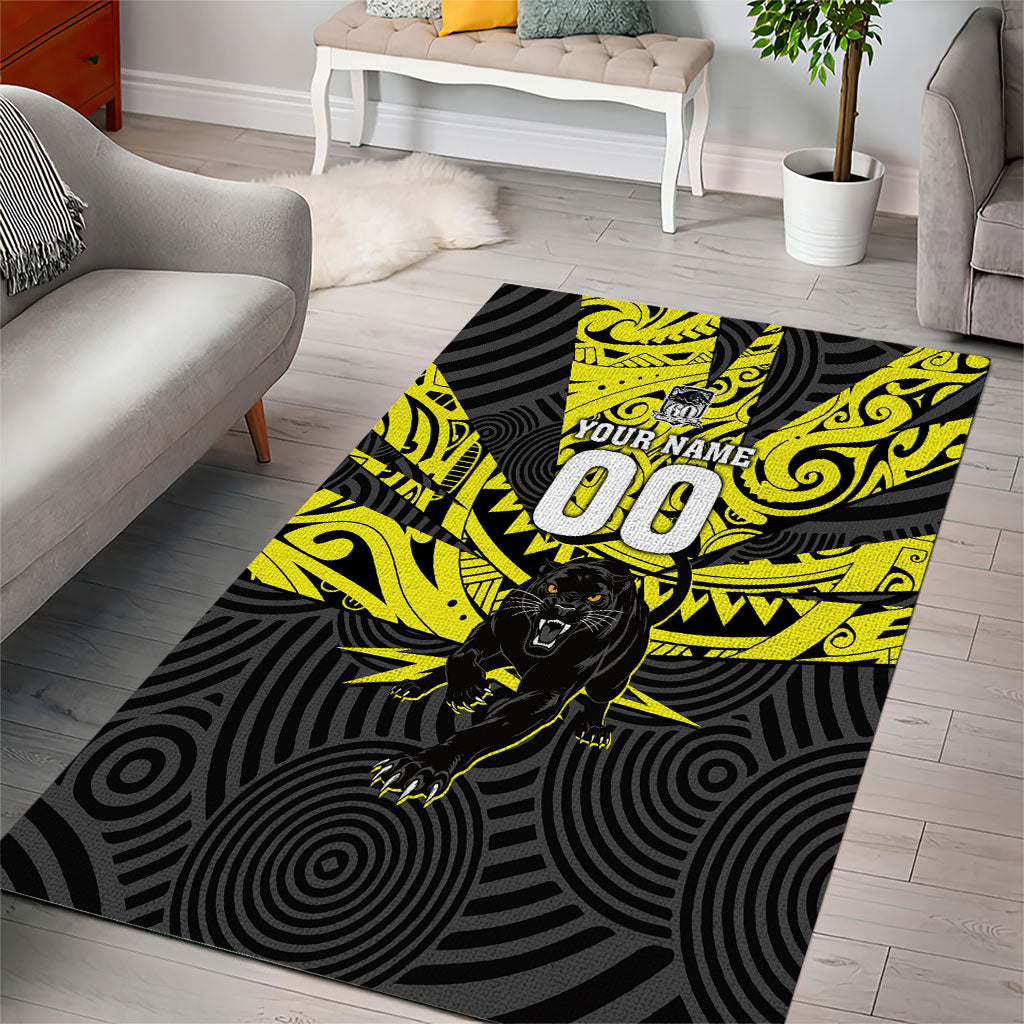 Custom Panthers Rugby 60th Anniversary Area Rug Penrith Polynesian Tribal Pattern - Traditional Tattoo