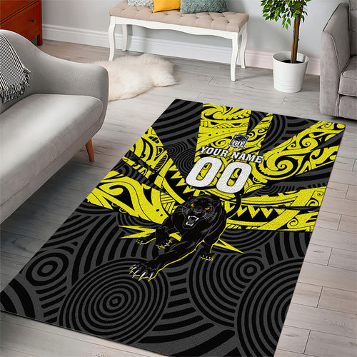 Custom Panthers Rugby 60th Anniversary Area Rug Penrith Polynesian Tribal Pattern - Traditional Tattoo
