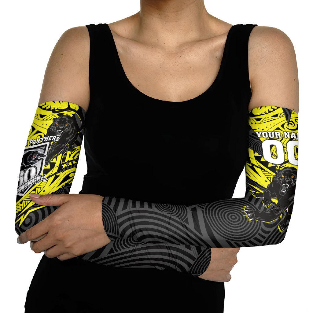 Custom Panthers Rugby 60th Anniversary Arm Sleeves Penrith Polynesian Tribal Pattern - Traditional Tattoo