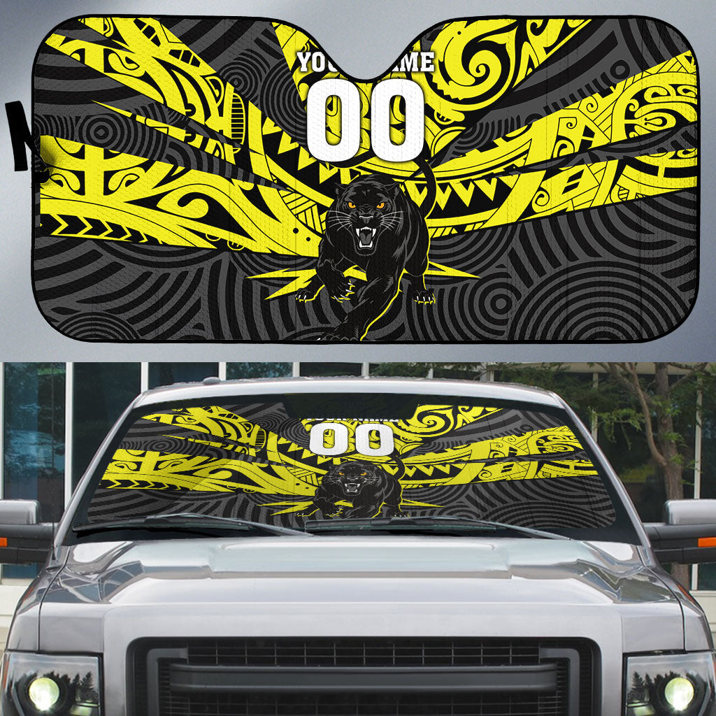 Custom Panthers Rugby 60th Anniversary Auto Sun Shade Penrith Polynesian Tribal Pattern - Traditional Tattoo