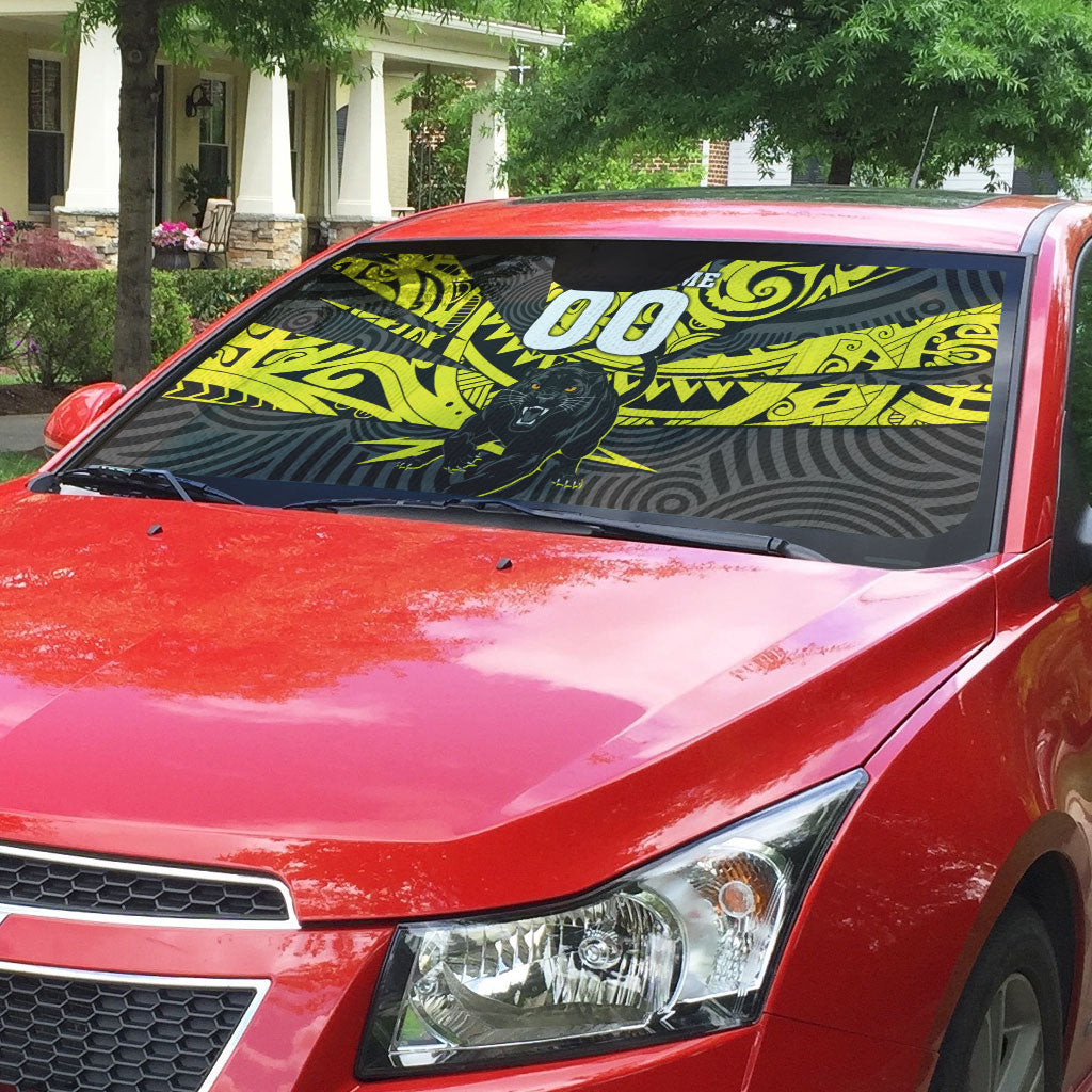 Custom Panthers Rugby 60th Anniversary Auto Sun Shade Penrith Polynesian Tribal Pattern - Traditional Tattoo