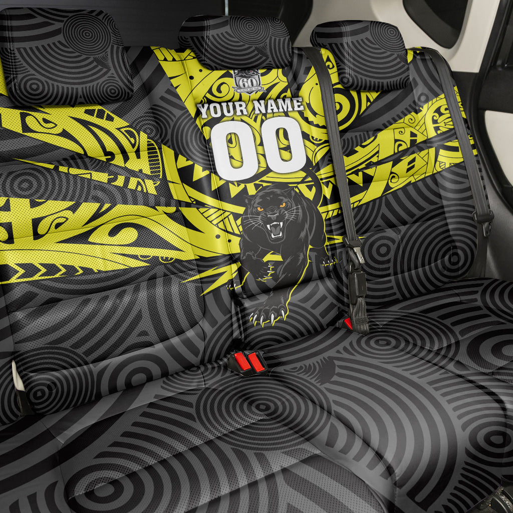 Custom Panthers Rugby 60th Anniversary Back Car Seat Cover Penrith Polynesian Tribal Pattern - Traditional Tattoo
