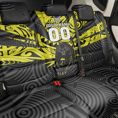 Custom Panthers Rugby 60th Anniversary Back Car Seat Cover Penrith Polynesian Tribal Pattern - Traditional Tattoo
