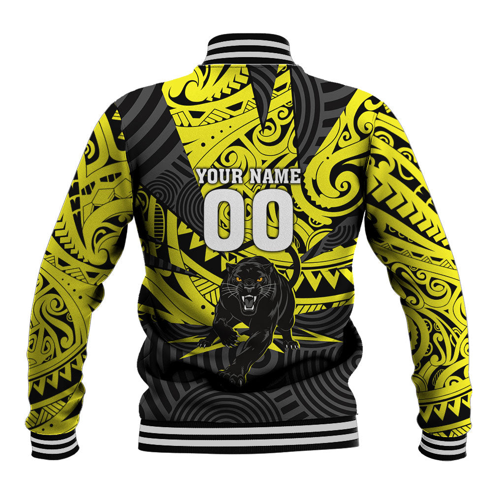 Custom Panthers Rugby 60th Anniversary Baseball Jacket Penrith Polynesian Tribal Pattern - Traditional Tattoo