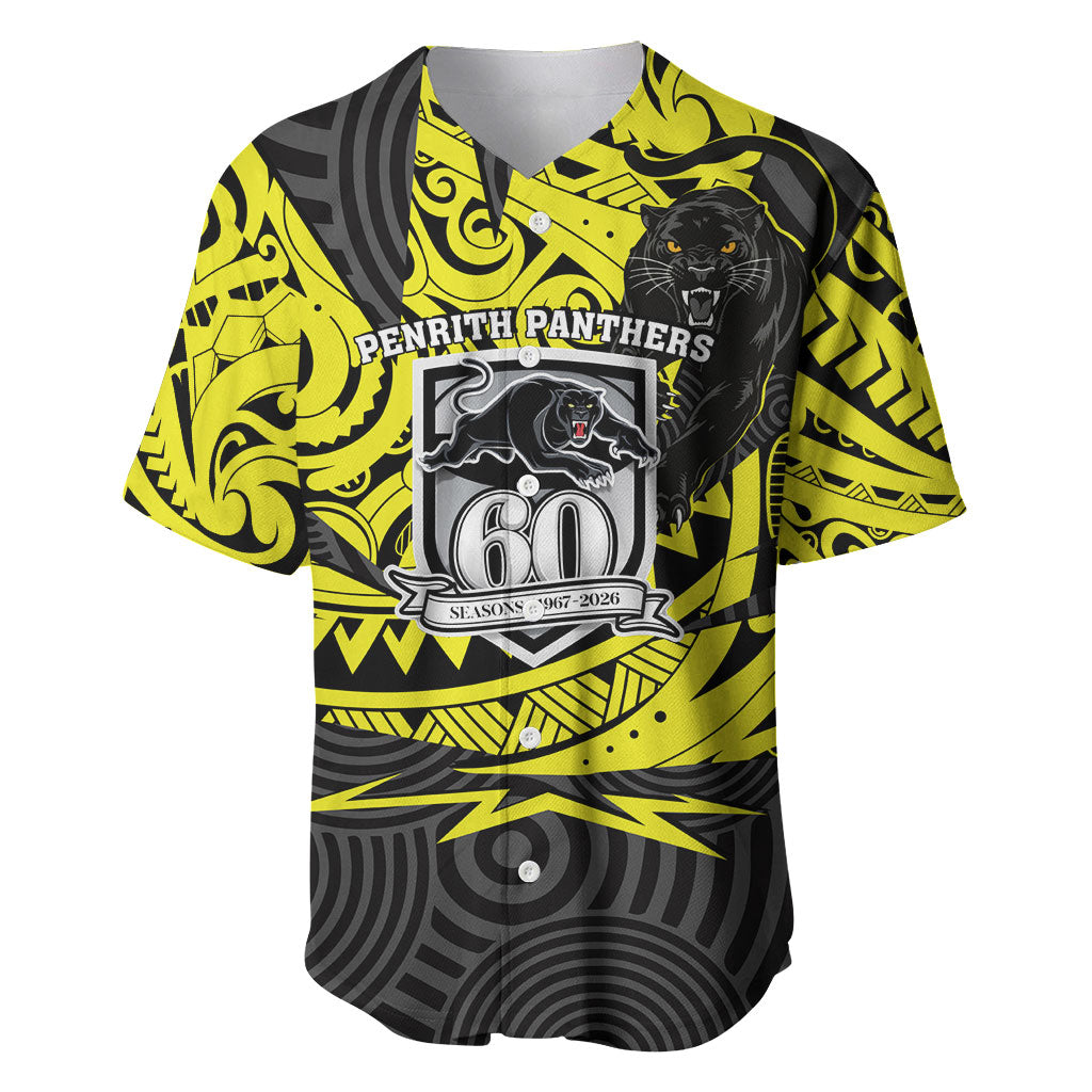 Custom Panthers Rugby 60th Anniversary Baseball Jersey Penrith Polynesian Tribal Pattern - Traditional Tattoo