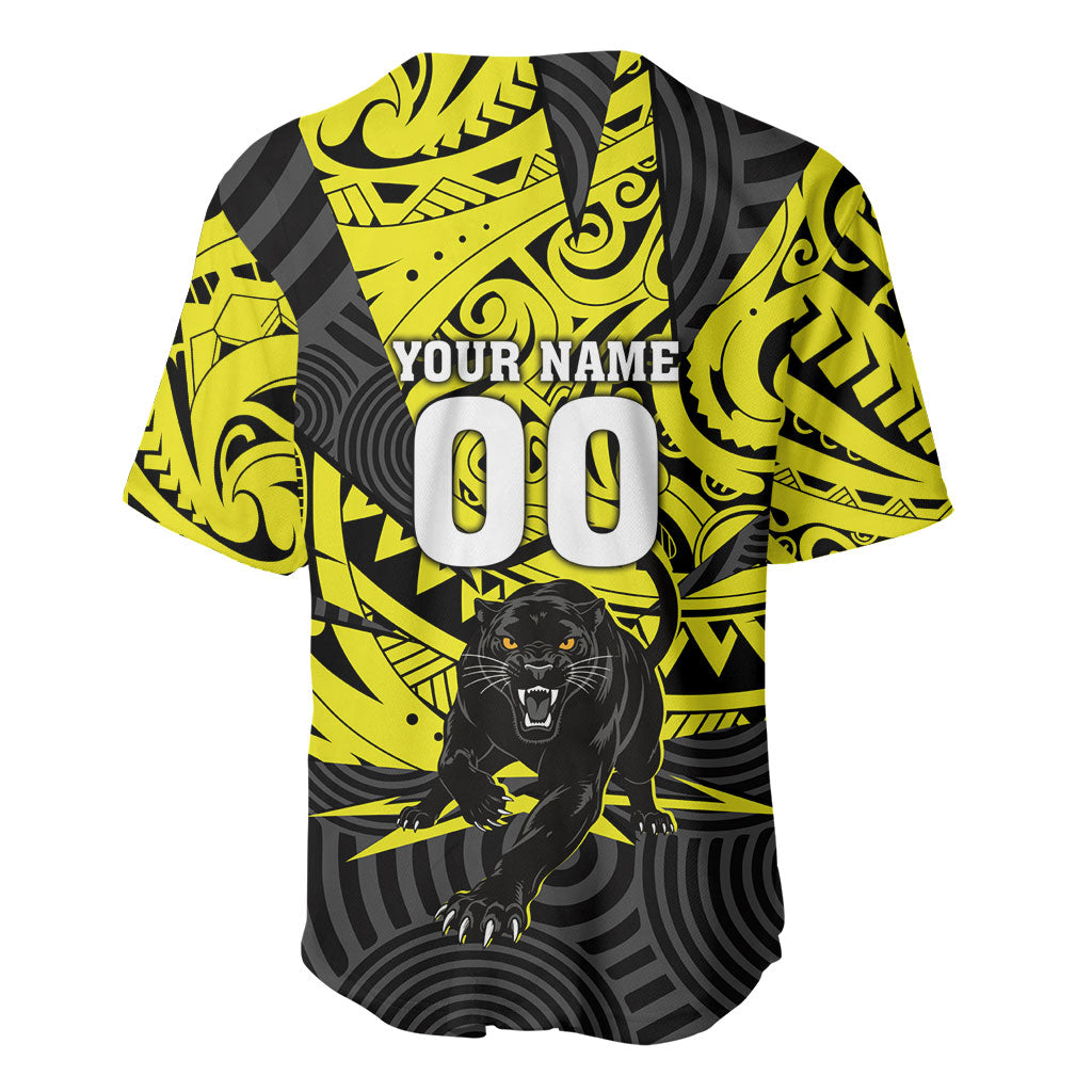 Custom Panthers Rugby 60th Anniversary Baseball Jersey Penrith Polynesian Tribal Pattern - Traditional Tattoo
