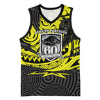 Custom Panthers Rugby 60th Anniversary Basketball Jersey Penrith Polynesian Tribal Pattern - Traditional Tattoo