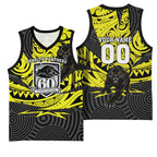 Custom Panthers Rugby 60th Anniversary Basketball Jersey Penrith Polynesian Tribal Pattern - Traditional Tattoo