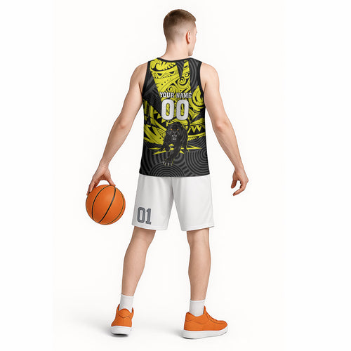 Custom Panthers Rugby 60th Anniversary Basketball Jersey Penrith Polynesian Tribal Pattern - Traditional Tattoo