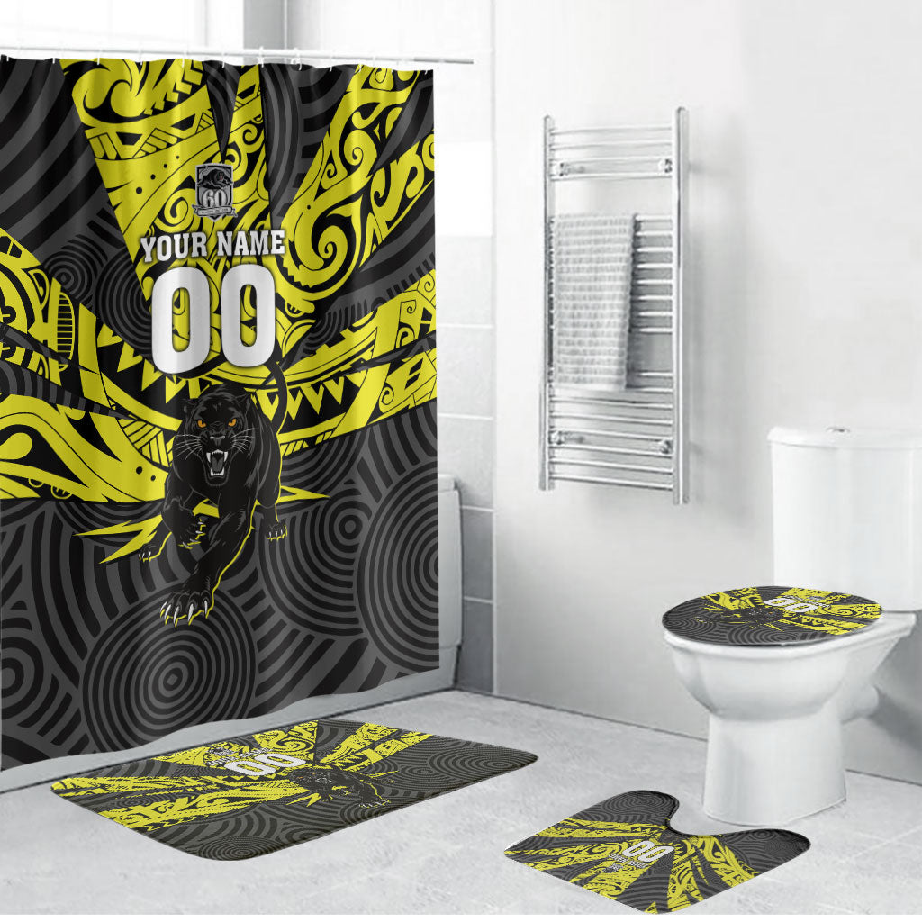 Custom Panthers Rugby 60th Anniversary Bathroom Set Penrith Polynesian Tribal Pattern - Traditional Tattoo