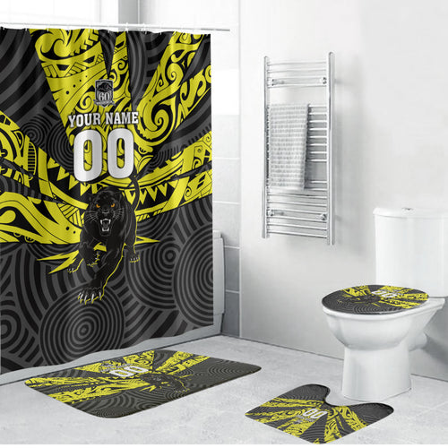 Custom Panthers Rugby 60th Anniversary Bathroom Set Penrith Polynesian Tribal Pattern - Traditional Tattoo