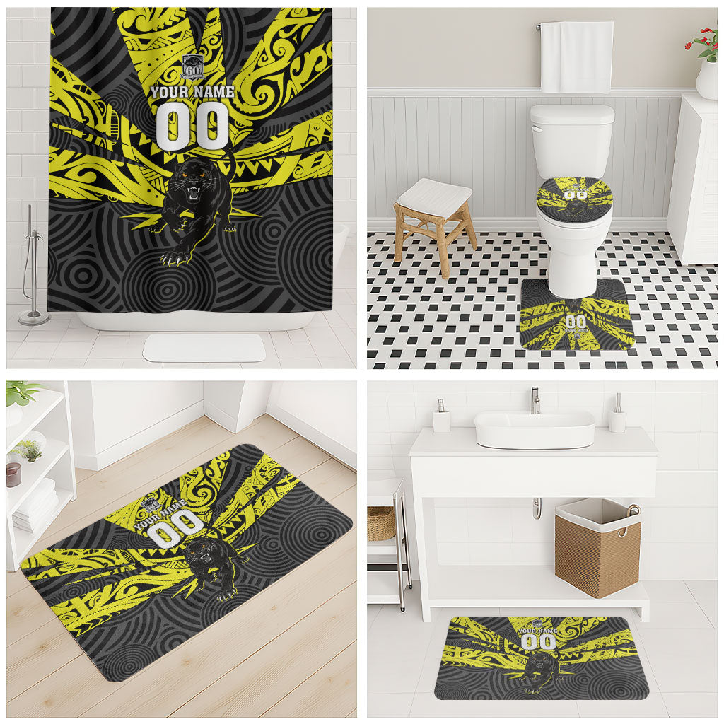 Custom Panthers Rugby 60th Anniversary Bathroom Set Penrith Polynesian Tribal Pattern - Traditional Tattoo