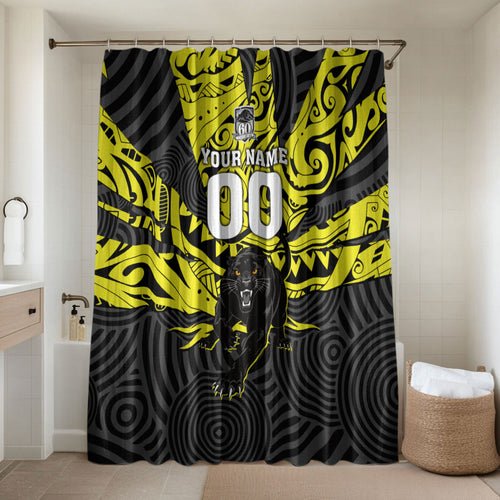 Custom Panthers Rugby 60th Anniversary Bathroom Set Penrith Polynesian Tribal Pattern - Traditional Tattoo