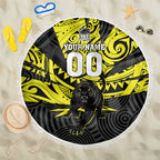 Custom Panthers Rugby 60th Anniversary Beach Blanket Penrith Polynesian Tribal Pattern - Traditional Tattoo