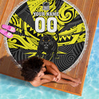 Custom Panthers Rugby 60th Anniversary Beach Blanket Penrith Polynesian Tribal Pattern - Traditional Tattoo