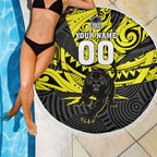 Custom Panthers Rugby 60th Anniversary Beach Blanket Penrith Polynesian Tribal Pattern - Traditional Tattoo