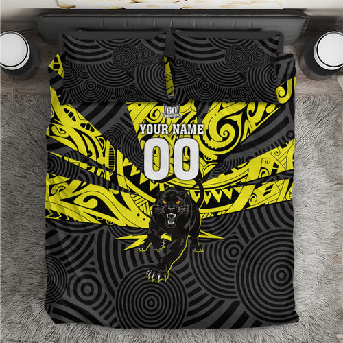 Custom Panthers Rugby 60th Anniversary Bedding Set Penrith Polynesian Tribal Pattern - Traditional Tattoo