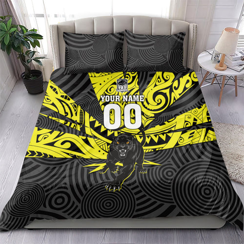 Custom Panthers Rugby 60th Anniversary Bedding Set Penrith Polynesian Tribal Pattern - Traditional Tattoo
