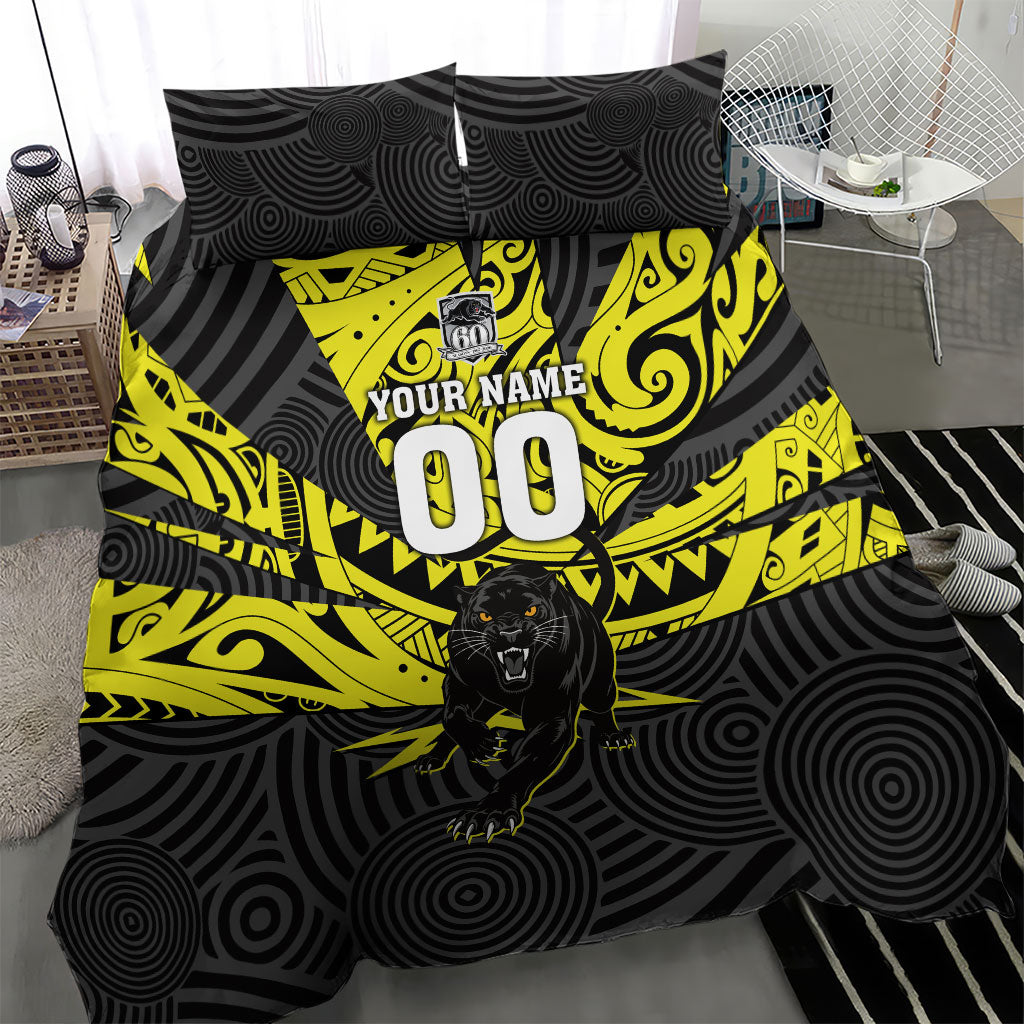 Custom Panthers Rugby 60th Anniversary Bedding Set Penrith Polynesian Tribal Pattern - Traditional Tattoo